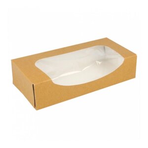 Коробка для суши/макарон с окном 20х9х4,5 см, натуральный, 50 шт/уп, бумага, Garcia de Pou