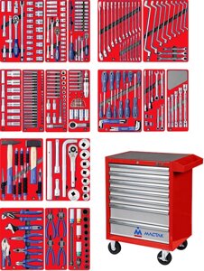 Набор инструментов "Эксперт" в красной тележке, 323 предмета, 7 полок