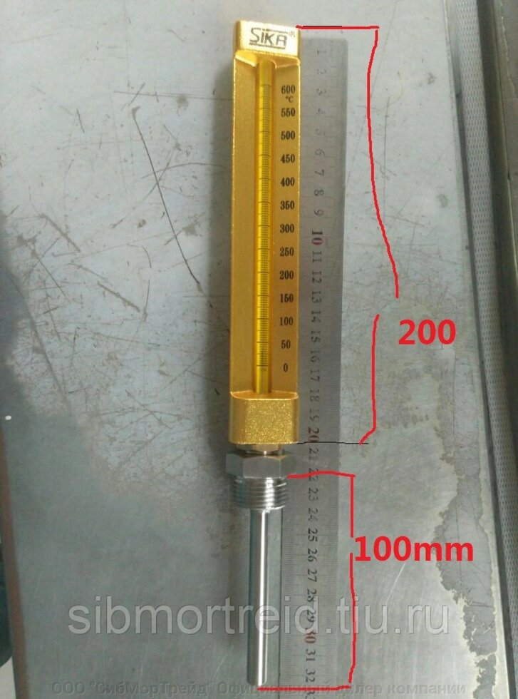 Термометр газовый виброустойчивый прямой 0-600 градусов резьба М27*2, ножка 100 мм. - Омск
