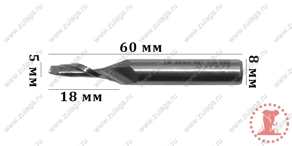Фреза однозубая 5x18x60x8 HSS co 5% от компании ООО "ТехКом" - фото 1