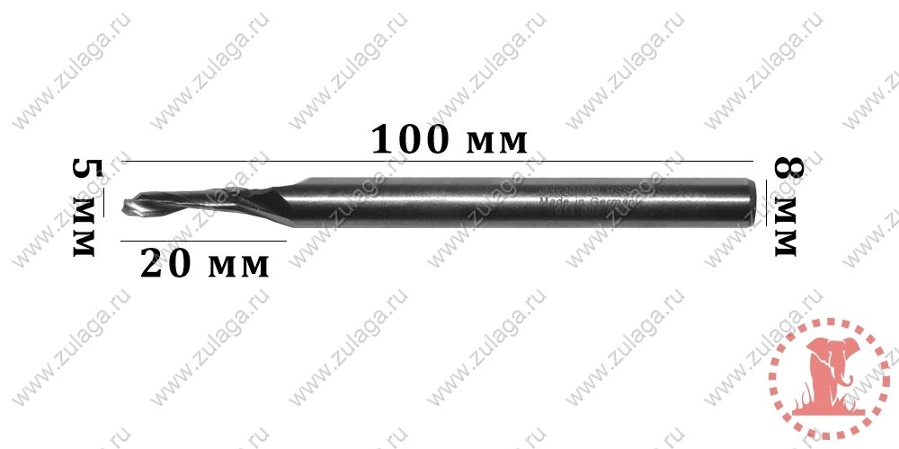 Фреза однозубая 5x20x100x8 HSS co 5% от компании ООО "ТехКом" - фото 1
