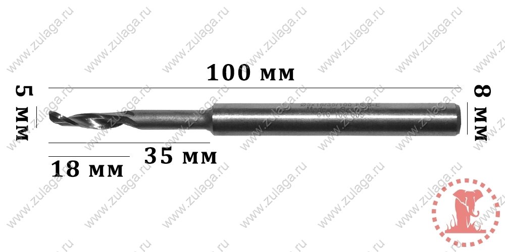 Фреза однозубая удлиненная 5x18/35x100x8 HSS co 5% от компании ООО "ТехКом" - фото 1