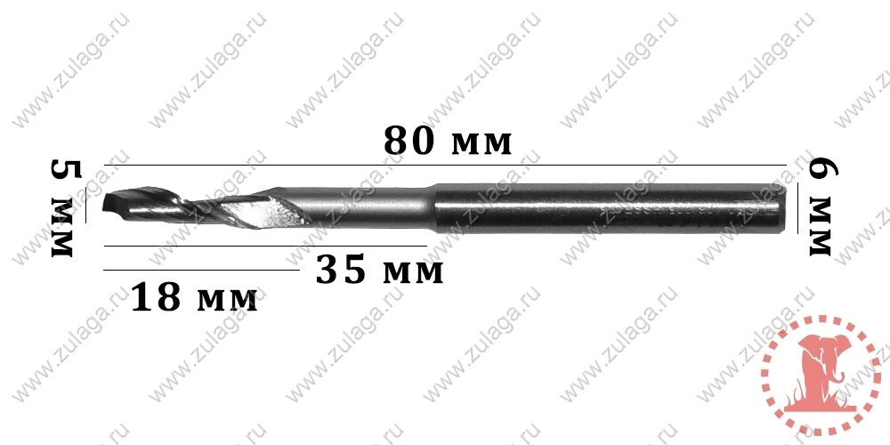 Фреза однозубая удлиненная 5x18/35x80x6 HSS co 5% от компании ООО "ТехКом" - фото 1