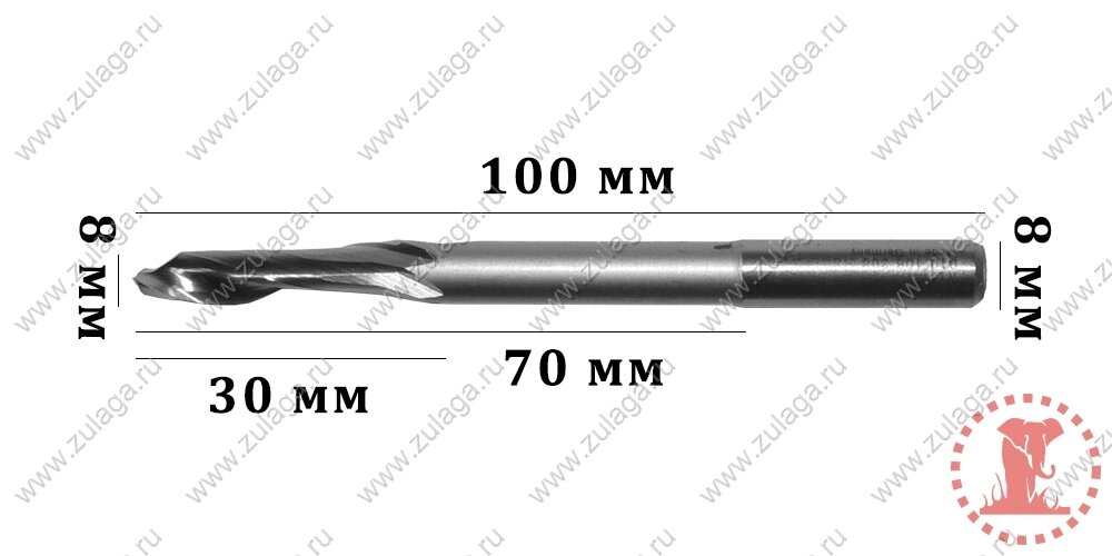 Фреза однозубая удлиненная 8x30/70x100x8 HSS co 5% от компании ООО "ТехКом" - фото 1