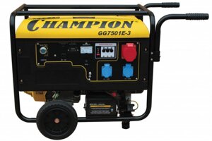 Champion генератор GG7501E-3 (380в 7,5/8,1ква 25л 87кг 2,5л/ч 220/12V эл. старт колеса) GG7501E-3 г