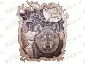 Картина резная, Волк 2 квадрат, в цвете ( 60*60 см)