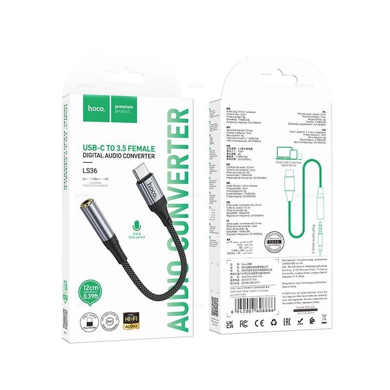 Адаптер HOCO LS36a Type-C - 3.5 Jack выход 3.5mm для наушников Black мс от компании Медиамир - фото 1