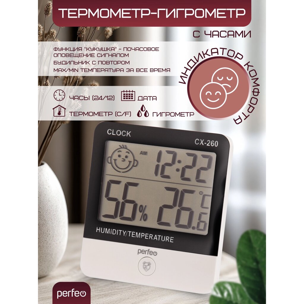 Часы-метеостанция Perfeo "NARGIS", время, температура, влажность (PF-CX-260) от компании Медиамир - фото 1