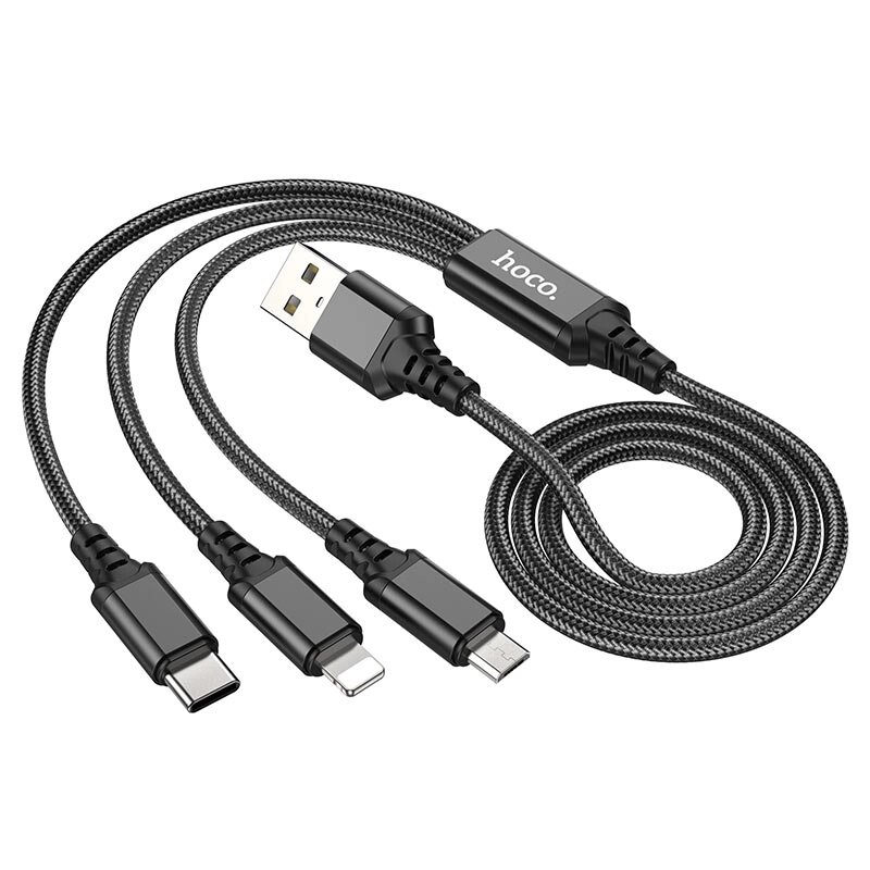 Кабель 3in1 HOCO X76 2A USB - Lightning / Micro / Type-C 1м нейлон Black пд от компании Медиамир - фото 1
