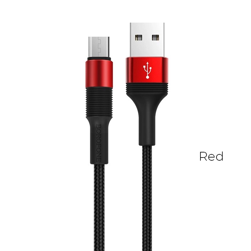 Кабель Borofon MicroUSB BX21 Outstanding , 2.4, тканевый 1м (красный) от компании Медиамир - фото 1