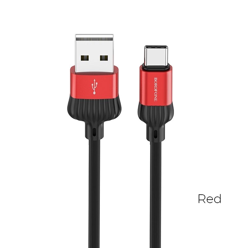 Кабель Borofon Type-C BX28 3А, рифленый круглый 1м, коробка черно-красный от компании Медиамир - фото 1