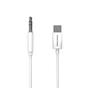 Кабель More choice AUX UK22a 3.5mm - Type-C 1м + держатель для кабеля (White)