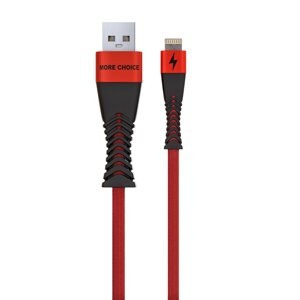 Кабель More choice USB - Lightning K41Si Smart 2.4A нейлон 1м + карта, кубики (Red Black)