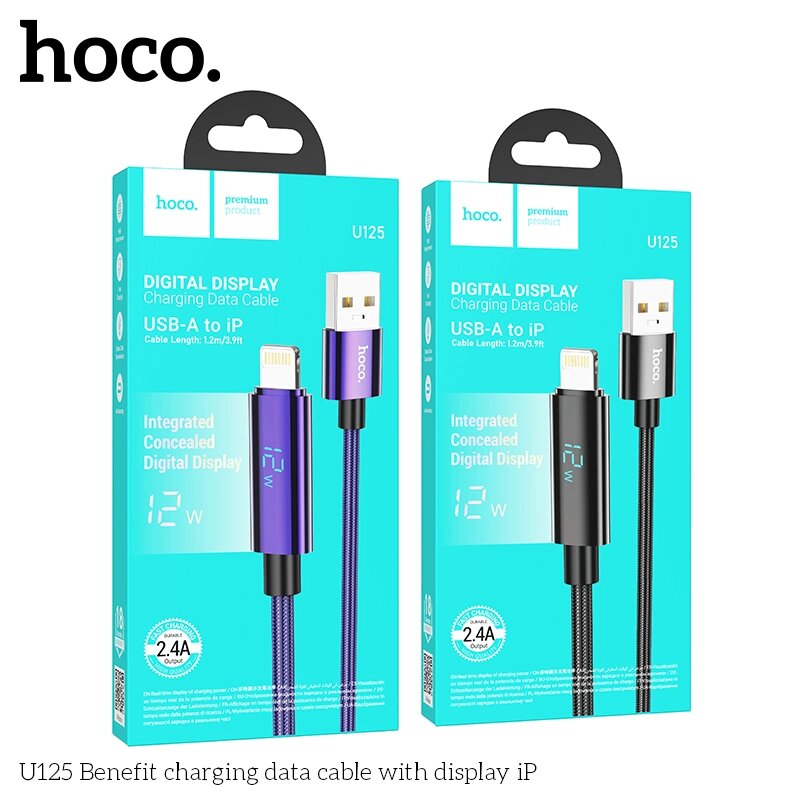 Кабель USB-Lightning HOCO U125 2.4A 12W LED дисплей 1.0м Black д от компании Медиамир - фото 1