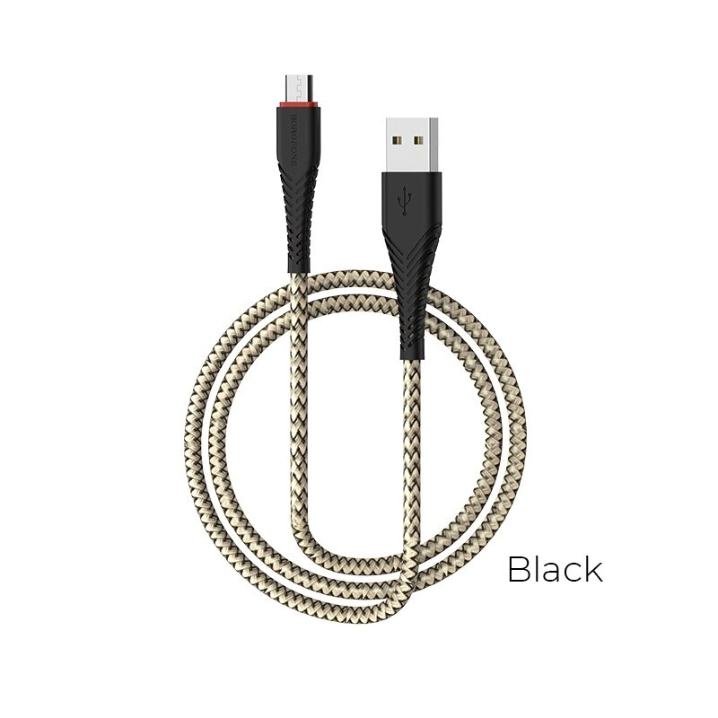 Кабель USB-MicroUSB Borofon BX25 Powerful 2,4А нейлон 1м Black мс от компании Медиамир - фото 1