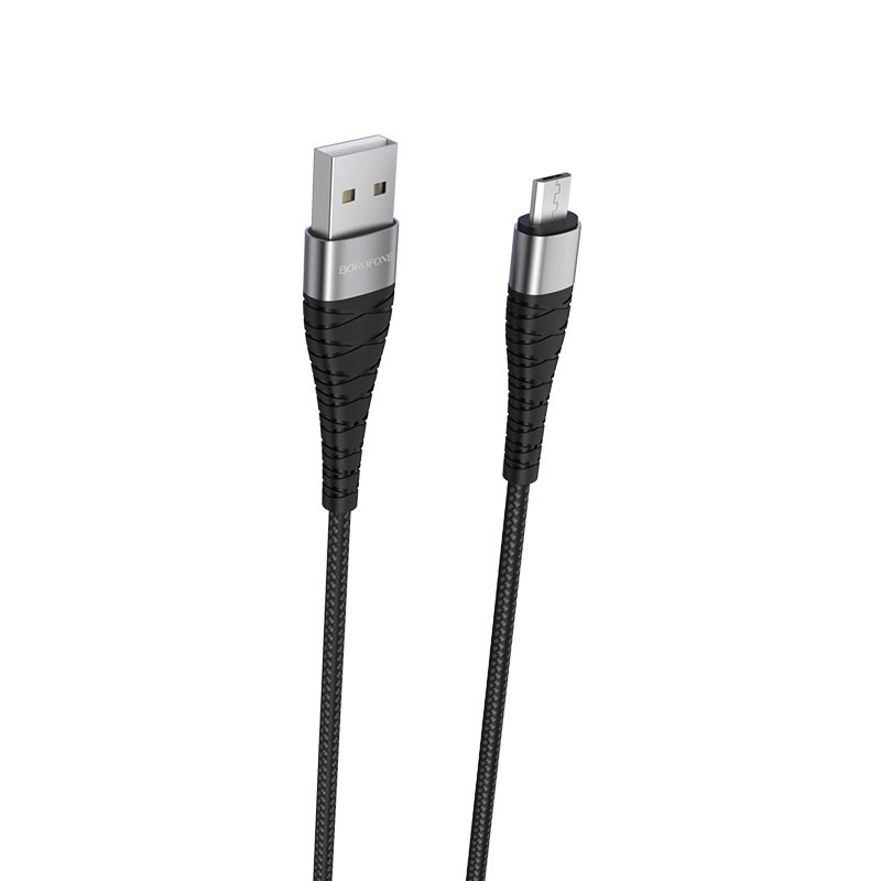 Кабель USB-MicroUSB Borofon BX32 Munificent 2.4А, нейлон 1м, Black сд от компании Медиамир - фото 1