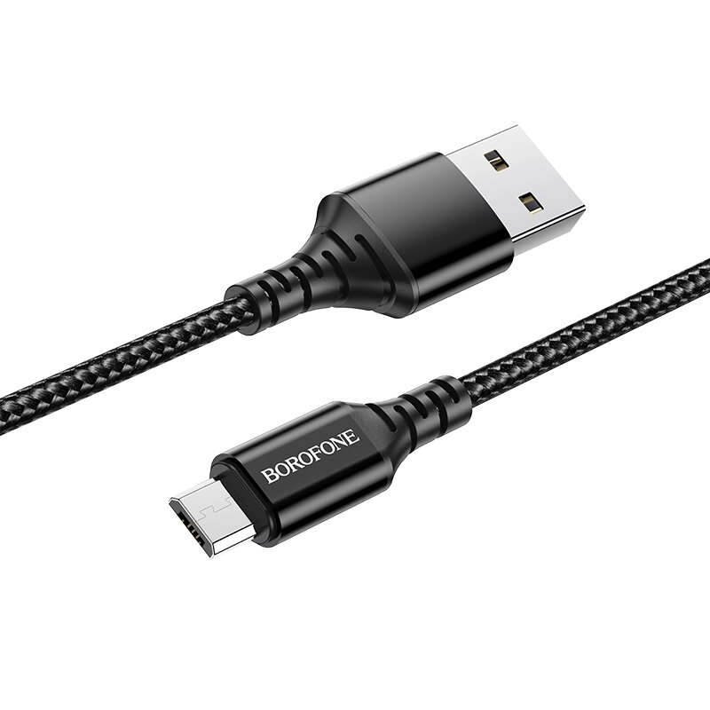 Кабель USB-MicroUSB Borofon BX54 Ultra bright 2,4А нейлон 1м, Black мсд от компании Медиамир - фото 1