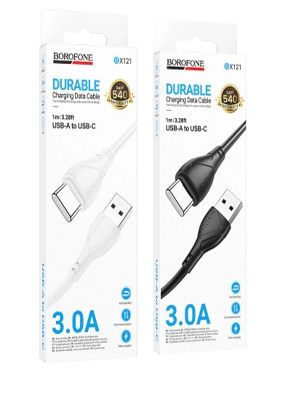 Кабель USB-TypeC Borofon BX121 3.0A ПВХ 1м White д от компании Медиамир - фото 1