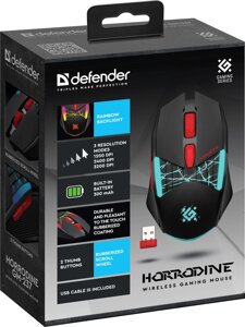 Мышь DEFENDER игровая беспроводная Horrodine GM-237 черный,6кн,3200dpi, радужная АКБ (52237)