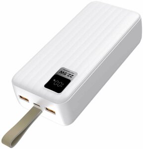 Внешний аккумулятор perfeo waterfall 30000 mah/LED/PD+QC3.0/type-C/2USB/вых:5A, white pf_d0176