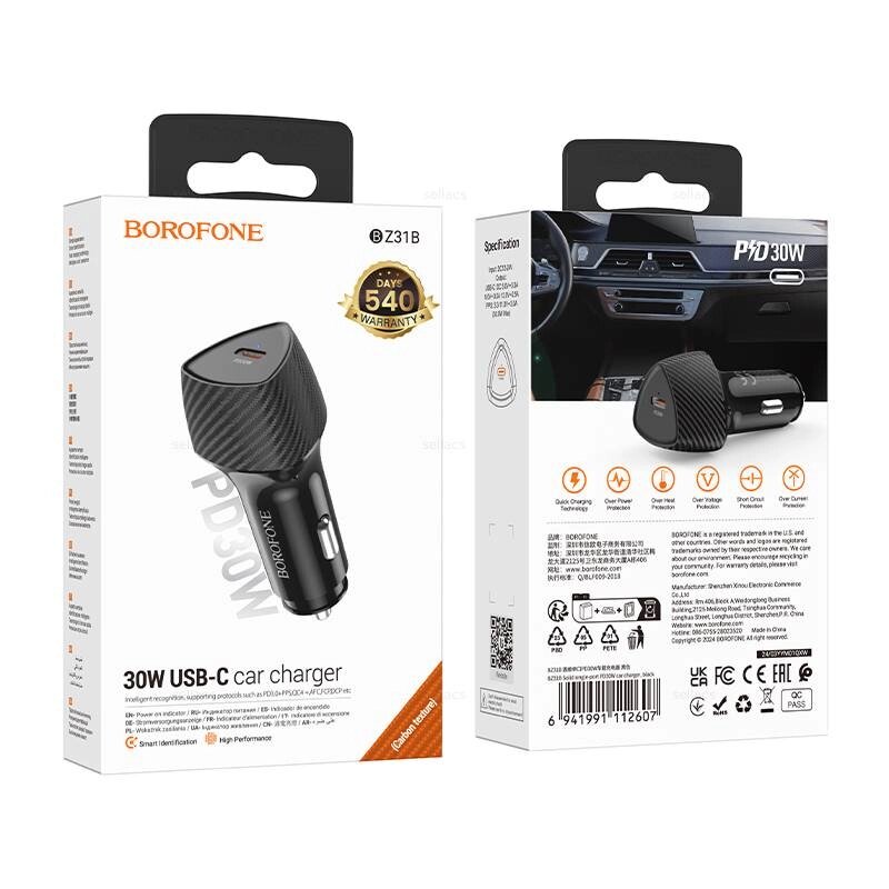 ЗУ Автомобильное Borofone BZ31B 1Type-C 3.0A 30W быстрая зарядка Black д от компании Медиамир - фото 1