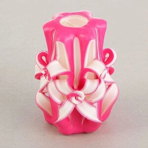 Декоративная резная свеча "Цветочная" Бело-розовая 10 см.