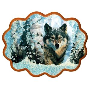 Декоративное панно "Волк в зимнем лесу"3 (34х26 см)