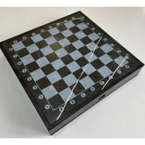 Доска шахматная "Керамогранит-лазер" в коробе (440х440х75) с выдвижными ящиками под фигуры, клетка (43 х 43)