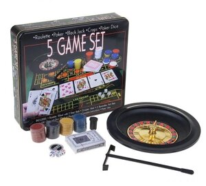 Игра набор 5 в 1 Game Set рулетка: 2 шар, 4 кубика, 1 колода, 100 фишек, сукно