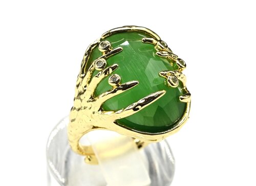 Кольцо с кошачьим глазом из ювелирного сплава цв. зеленый