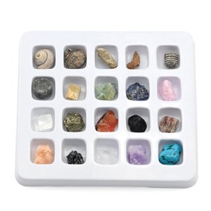 Коллекция минералов и окаменелостей 125*120*15мм, 20 видов камней
