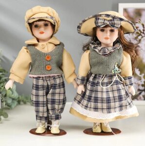 Кукла коллекционная парочка набор 2 шт. Люда и Артём в жилетках" 30 см.