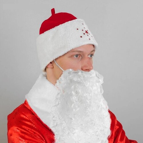 Новогодний набор «Дед Мороз», шапка, борода на резинке