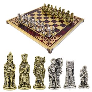 Подарочный шахматный набор "Египет" металлическая доска 38х38 см, фигуры золото-серебро