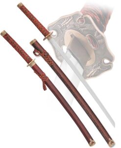 Самурайский меч на подставке. Ножны мрамор бордовый D-50021-KA