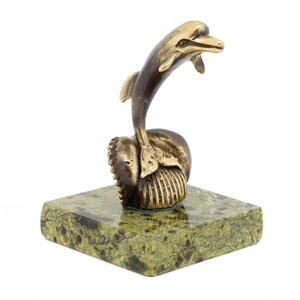 Статуэтка "Дельфин на волне" бронза змеевик