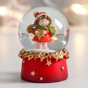 Стеклянный шар "Ангелочек в красном со звездой" 4,5х4,5х6,5 см
