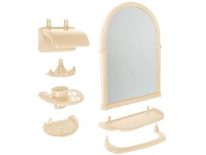 Набор для ванной Олимпия зеркальный 7 предметов, пластик, слоновая кость