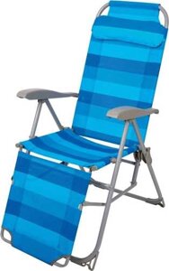 Шезлонг кресло складное для отдыха Ника К3 цвет синий, с подножкой и подголовником