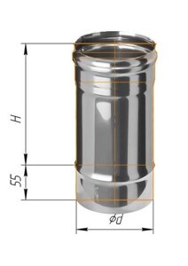 Труба дымоходная для газовых котлов из нержавейки (0,5 мм) L= 250 мм, D= 130 мм