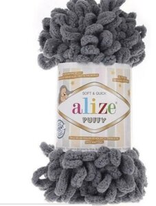 Пряжа для вязания Ализе Puffy (100% микрополиэстер) 5х100г/9.5м (угольно-серый)