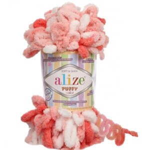 Пряжа для вязания Ализе Puffy color (100% микрополиэстер) 5х100г/9м (коралл+белый)