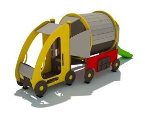 Автобетоновоз, малая архитектурная форма с горкой для детских игровых площадок, дерево, металл, пластик