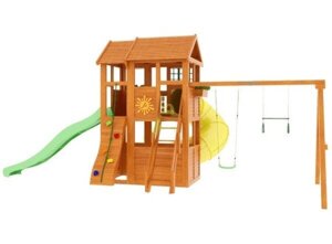 Деревянная детская площадка для дачи Клубный домик 2 + горка-труба
