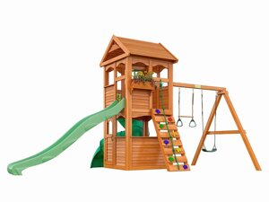 Деревянная детская площадка для дачи Клубный домик с трубой