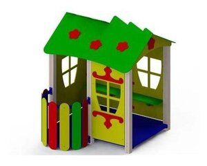 Домик полуоткрытый с балкончиком и скамейкой, элемент детской игровой площадки, дерево, металл
