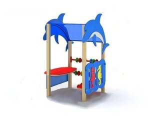 Домик со столиком и скамейкой Дельфины, элемент детской игровой площадки, дерево