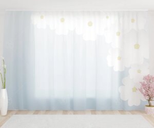 Фототюль "Белые цветы сакуры на синем фоне", 2,8*1,6м