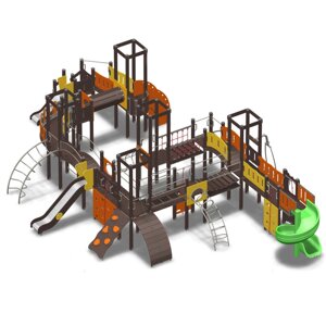 Комплекс-лабиринт 6 для детской игровой площадки, 3 горки, туннель, скалодром, лазы, мостики, дерево, металл