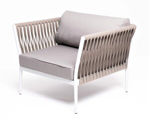 "Касабланка" кресло плетеное из роупа, каркас алюминий светло-серый (RAL7035) шагрень, роуп серо-кор